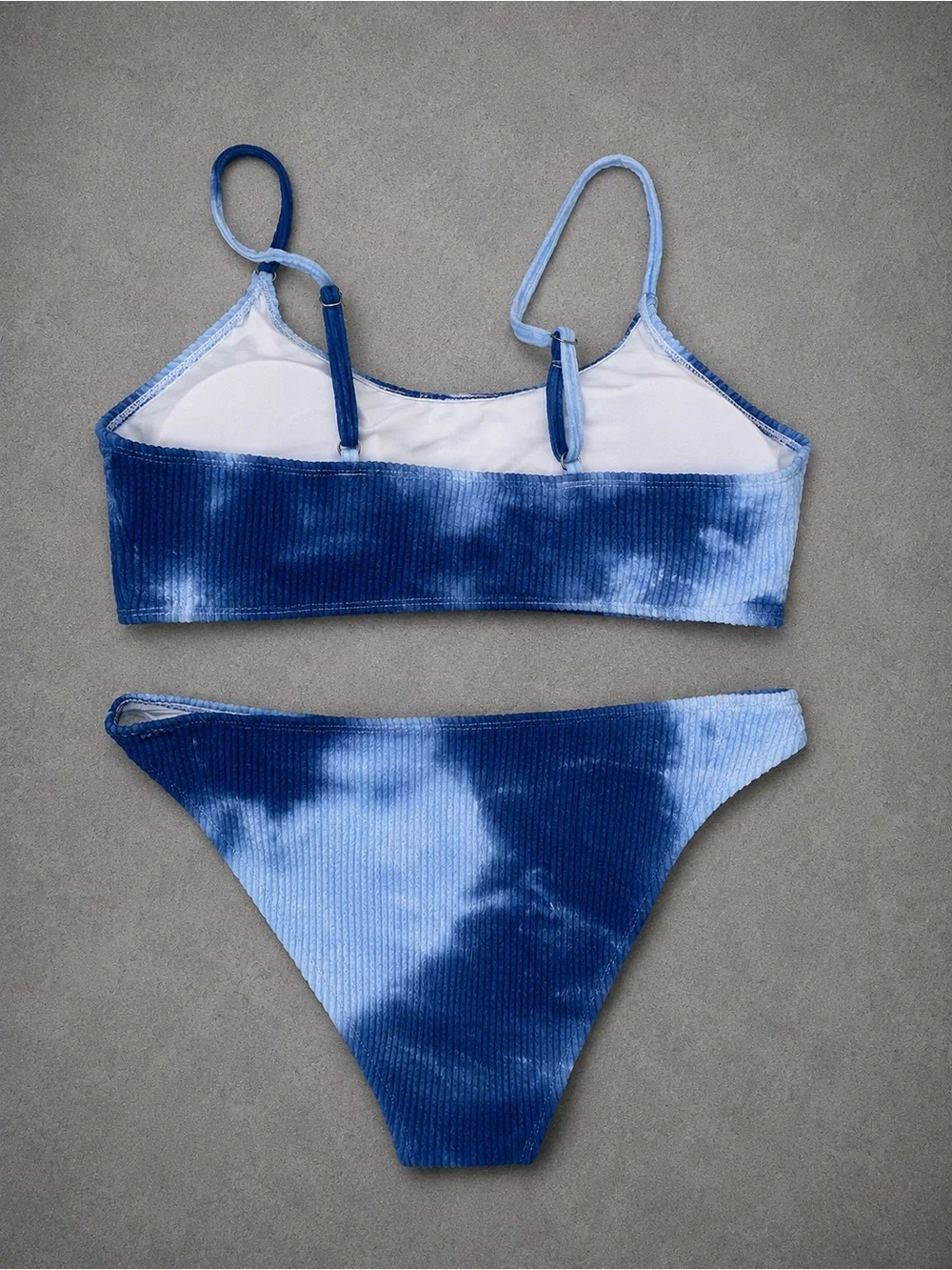 Fanuerg Womens Ribbed Bikini Set - Blue Tie Dye